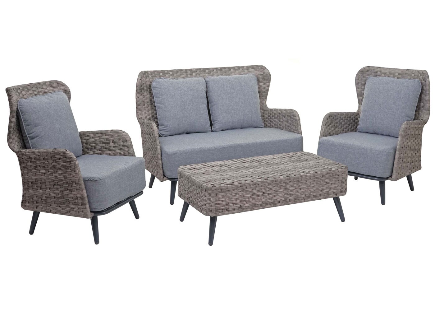 Poly-Rattan Gartengarnitur MCW-G53, Lounge-Set Sofa Sitzgruppe, Spun Poly ~ grau, Polster hellgrau