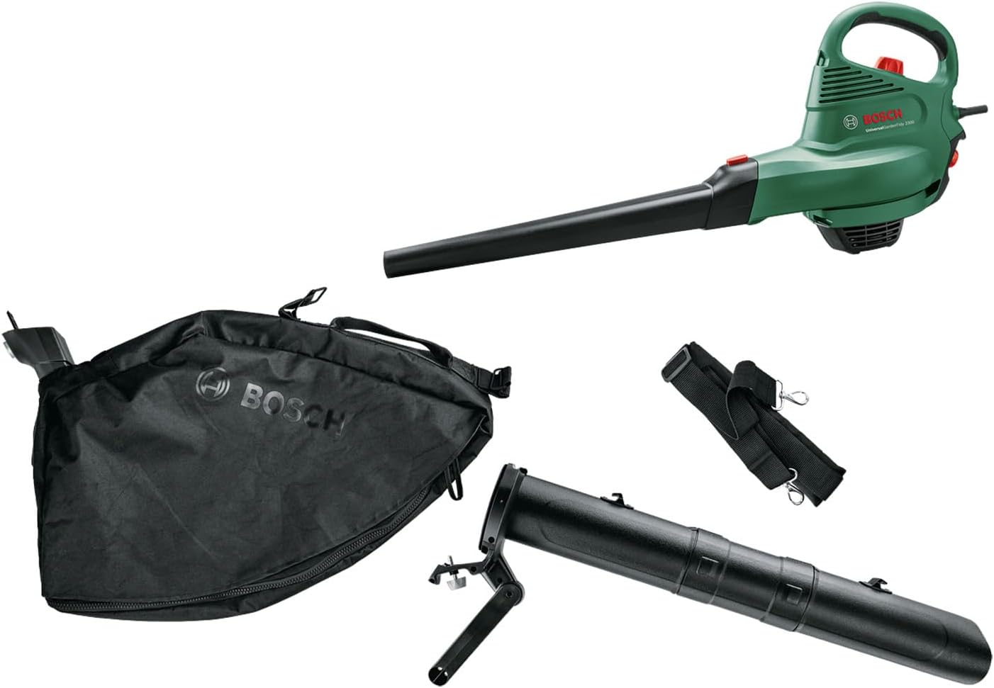 Bosch elektrischer Laubsauger/Laubbläser UniversalGardenTidy 3000 (3000 W, Fangsack 50 l, stufenlose Drehzahleinstellung, zum Blasen, Saugen und Häckseln von Laub, in Kartonverpackung)