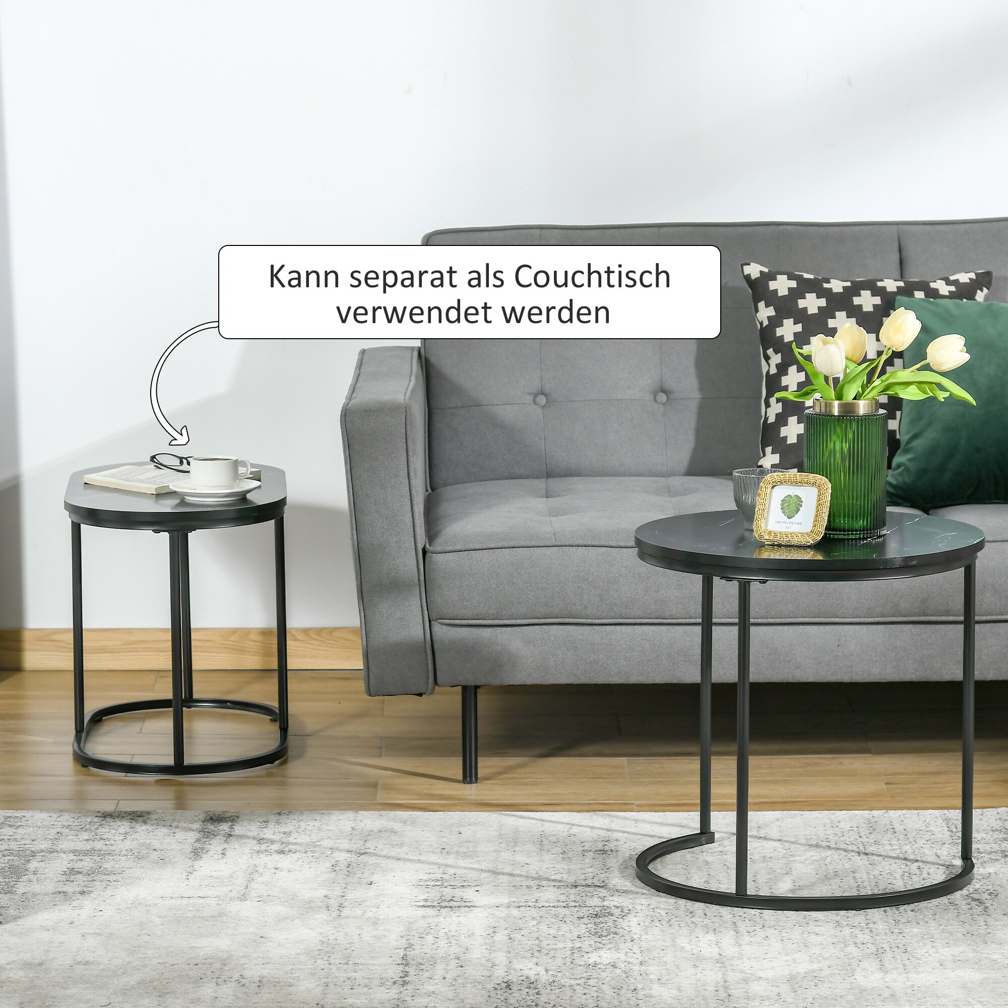 HOMCOM Couchtisch-Set ineinander Verstaubar schwarz 50L x 50B x 50,5H cm