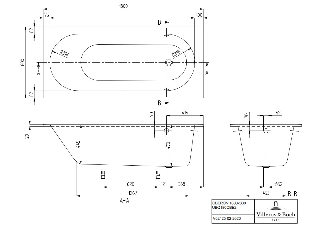 Villeroy & Boch Oberon inbouw ligbad 180x80cm wit