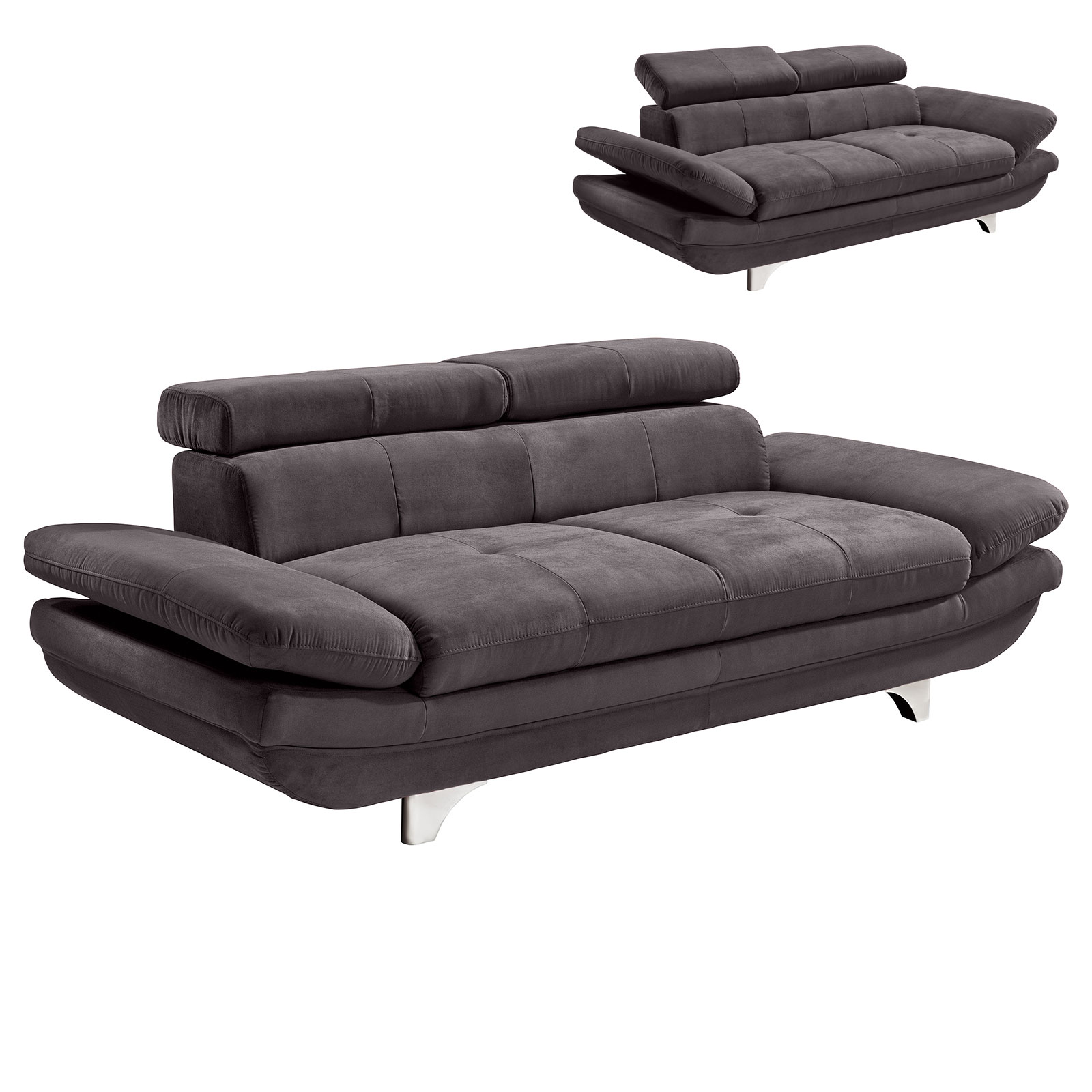 2-Sitzer Sofa - dunkelgrau - mit Armlehnenverstellung