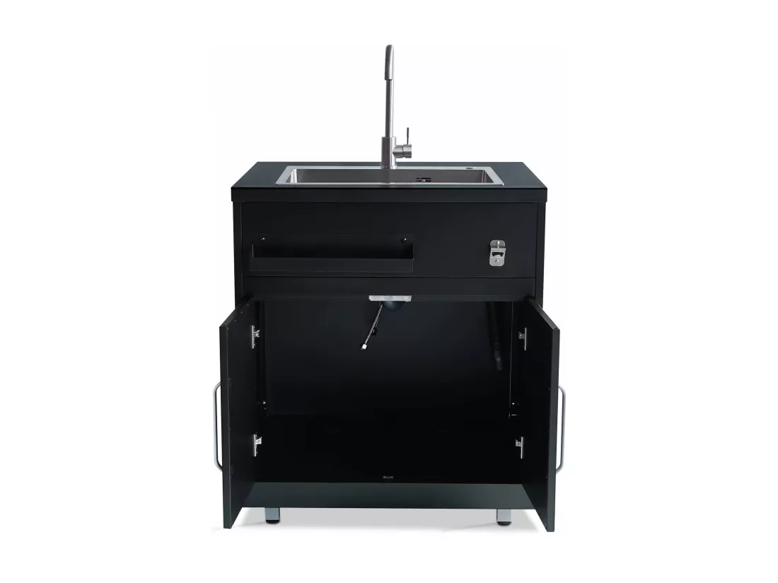 Meuble évier 2 portes pour cuisine extérieure noir