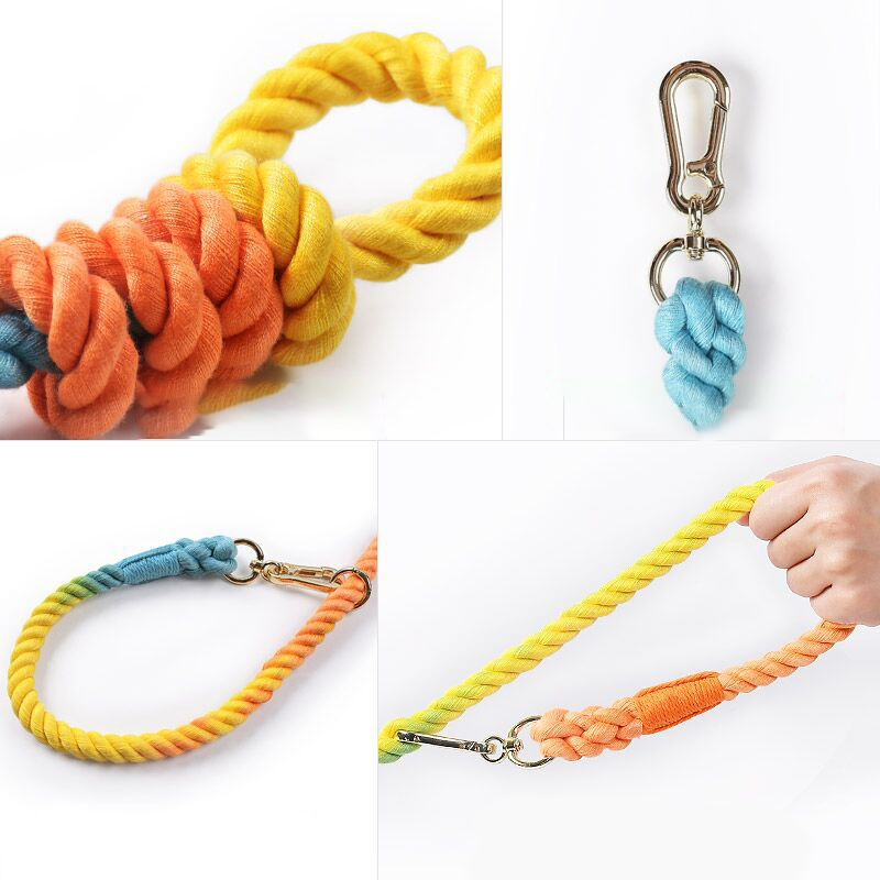 (210cm) Strick Hunde Leine Trainings Seil Verstellbare Hundeleine mit Doppel Haken - Regenbogen