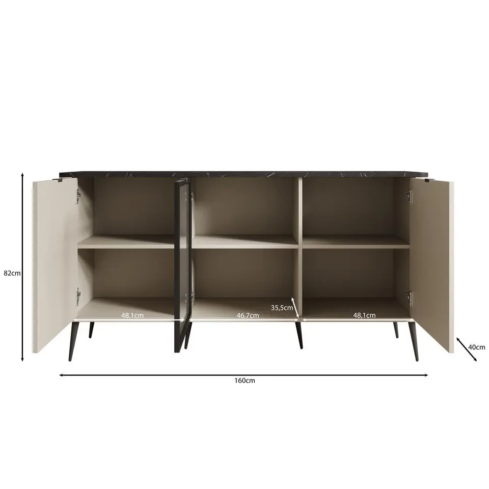 Meubella - Dressoir Mace - Beige - 160 cm - Met glas