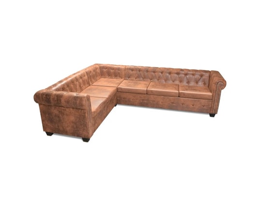 VIDAXL - Canapé d'angle chesterfield 6 places cuir artificiel marron