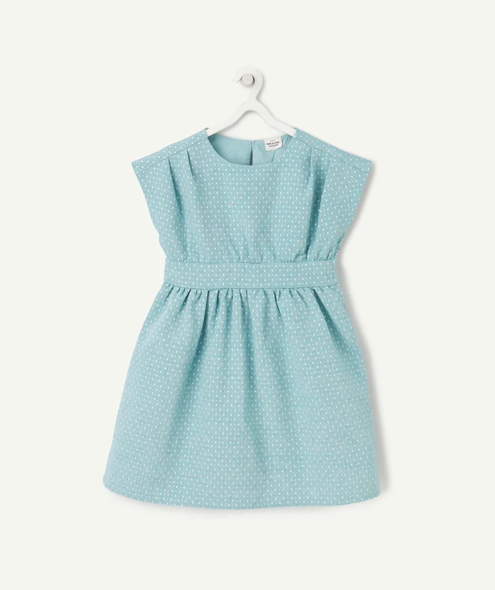 ROBE MANCHES COURTES FILLE BLEU VERT AVEC IMPRIMÉ LOSANGE PAILLETÉ