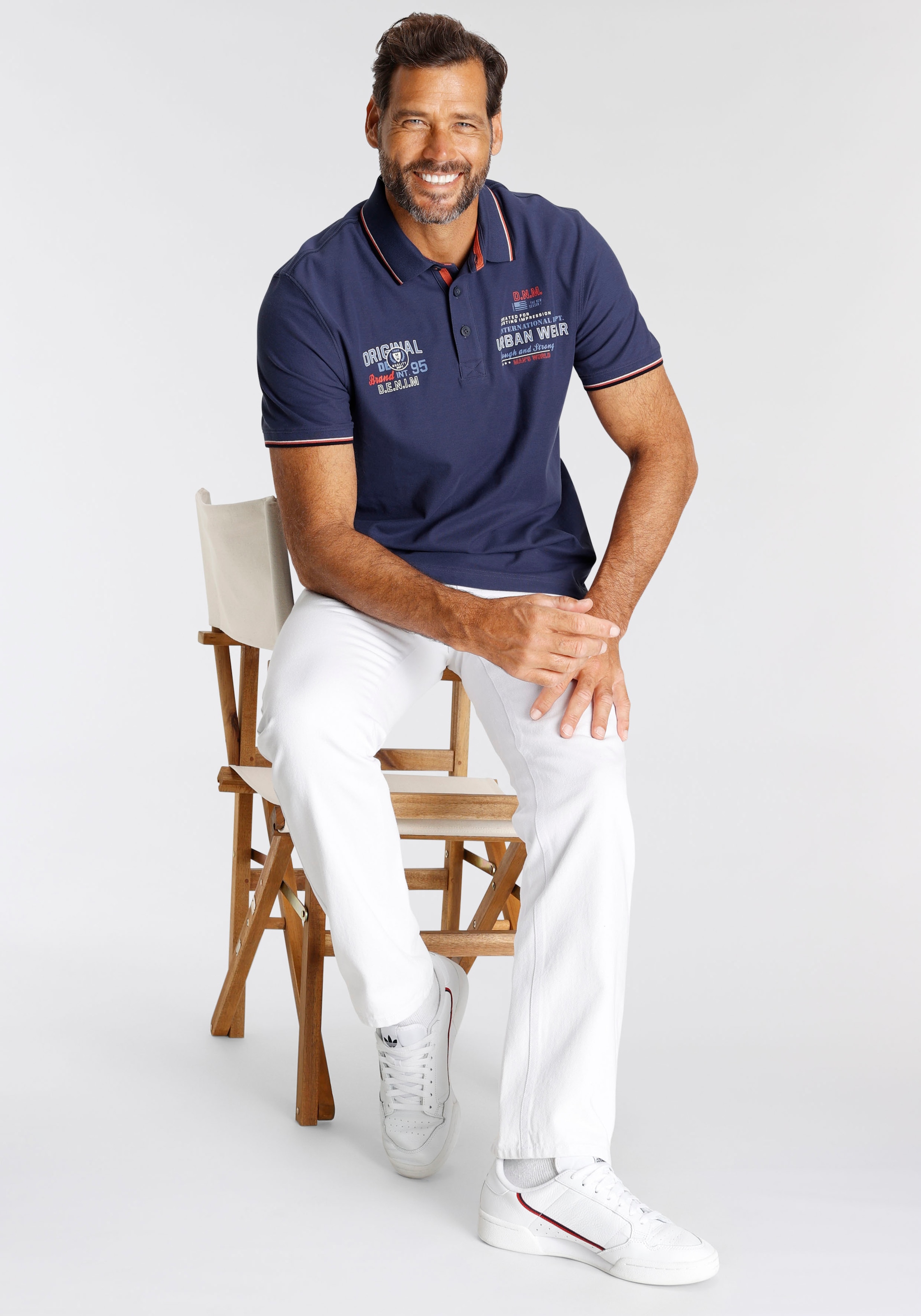 Man's World Poloshirt , Kurzarm,  mit coolem Print,  Polokragen,  aus Piqué-Stoff