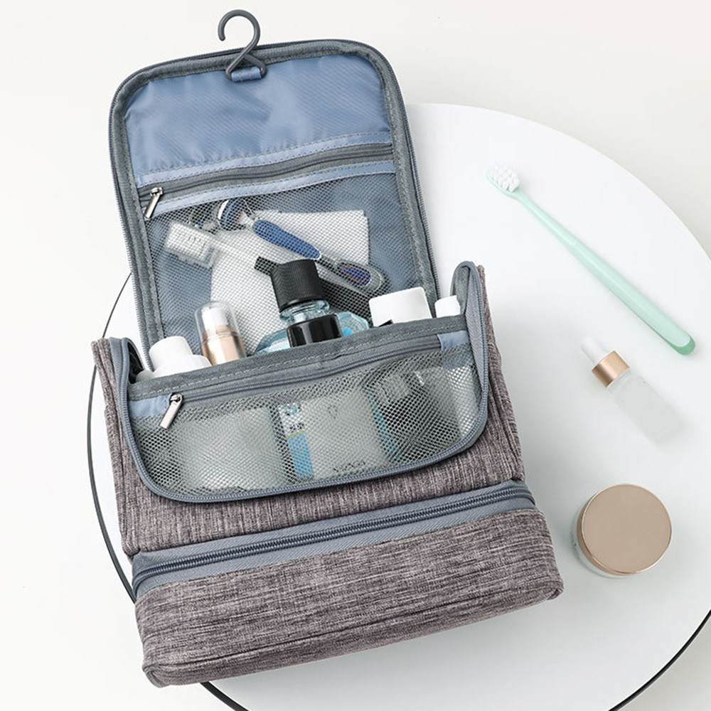 (24x13x20cm) Reise Kosmetik Make Up Tasche Necessaire Organizer Bag mit Reissverschluss - Schwarz