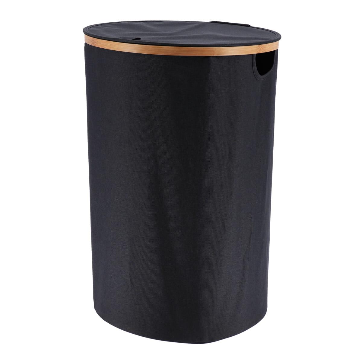 PANIERE A LINGE RONDE PLIABLE AVEC COUVERCLE BAMBOU NOIR