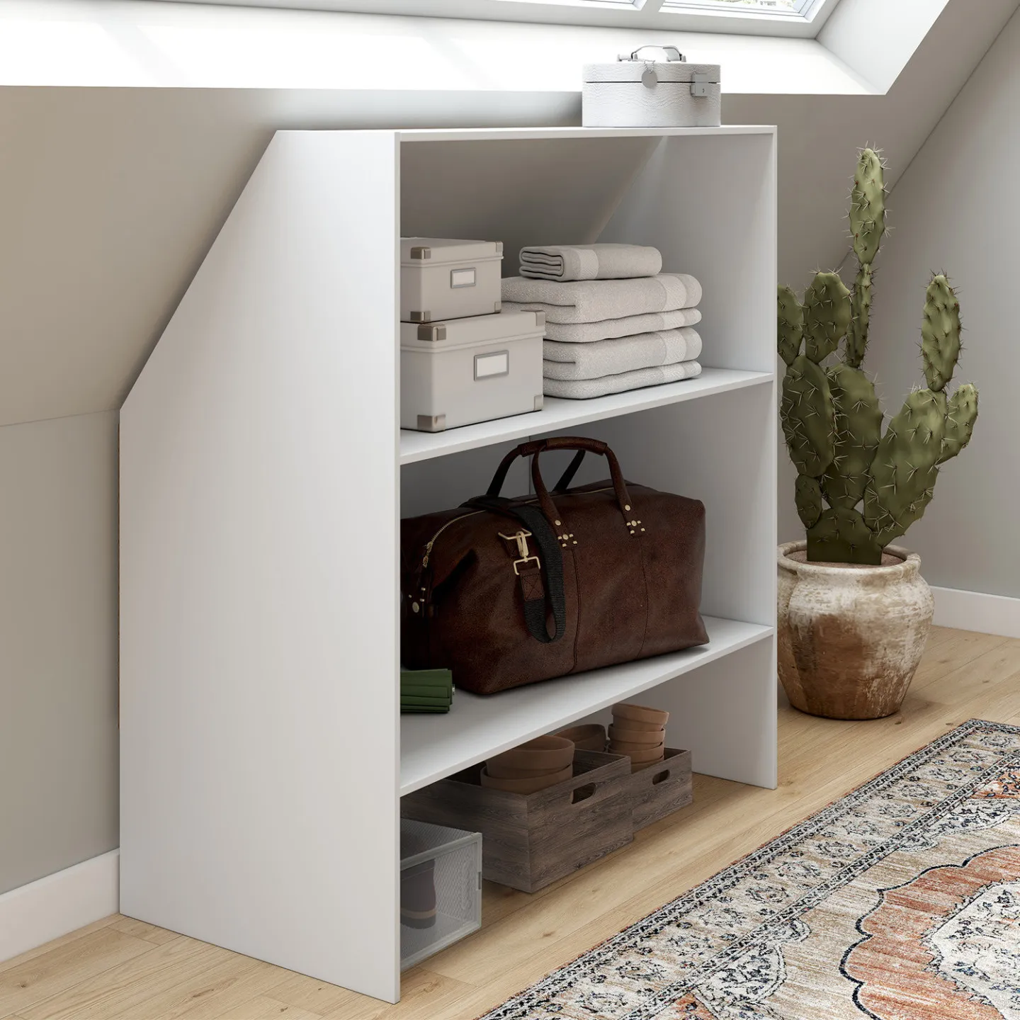 Etagère sous pente 2 niveaux TOMI 100 x 50 x 70/110 cm blanc