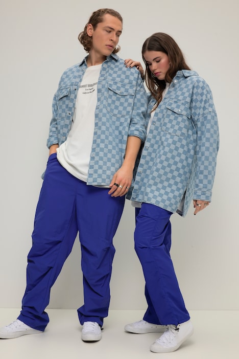 Jeanshemd, oversized, Karo Print, Langarm, Unisex