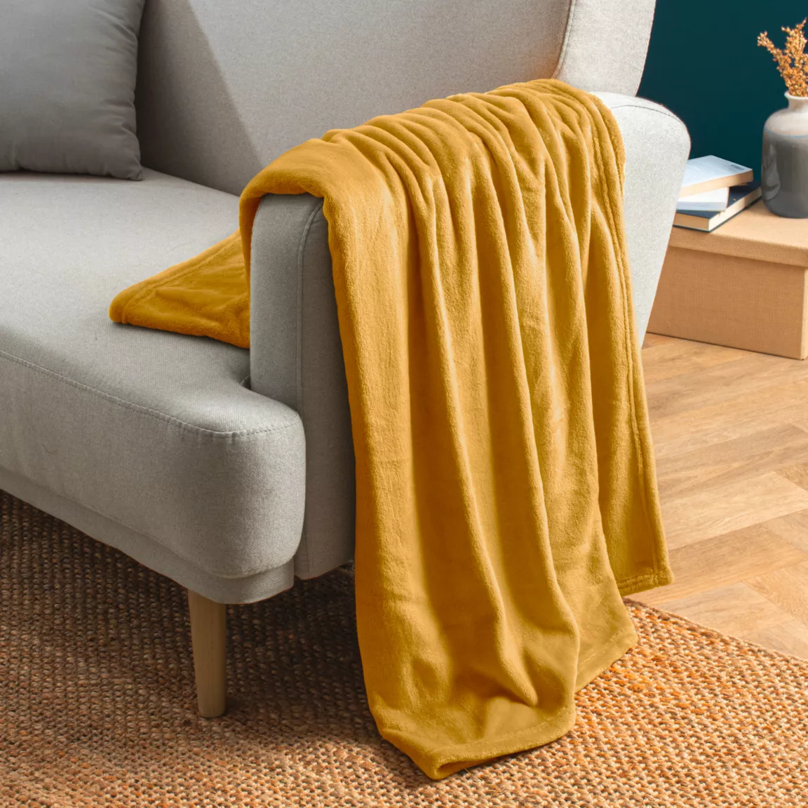 Plaid doux flanelle (130 x 180 cm) Didou Jaune moutarde