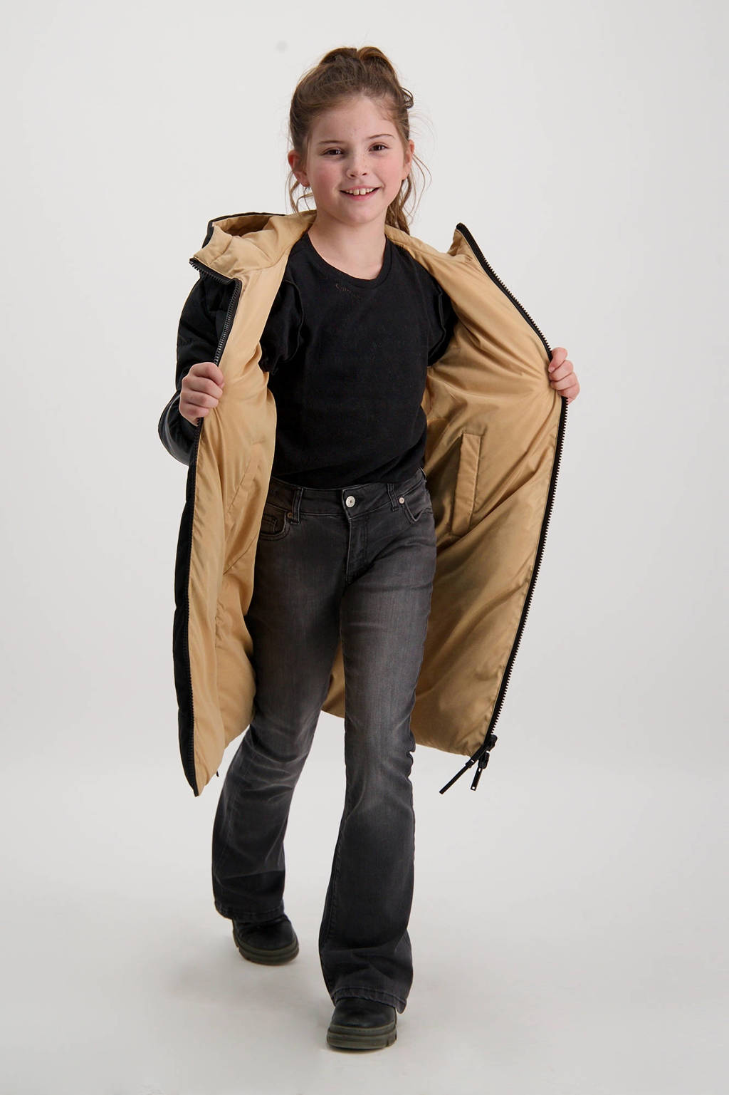 Cars reversible gewatteerde winterjas SALY zwart/bruin