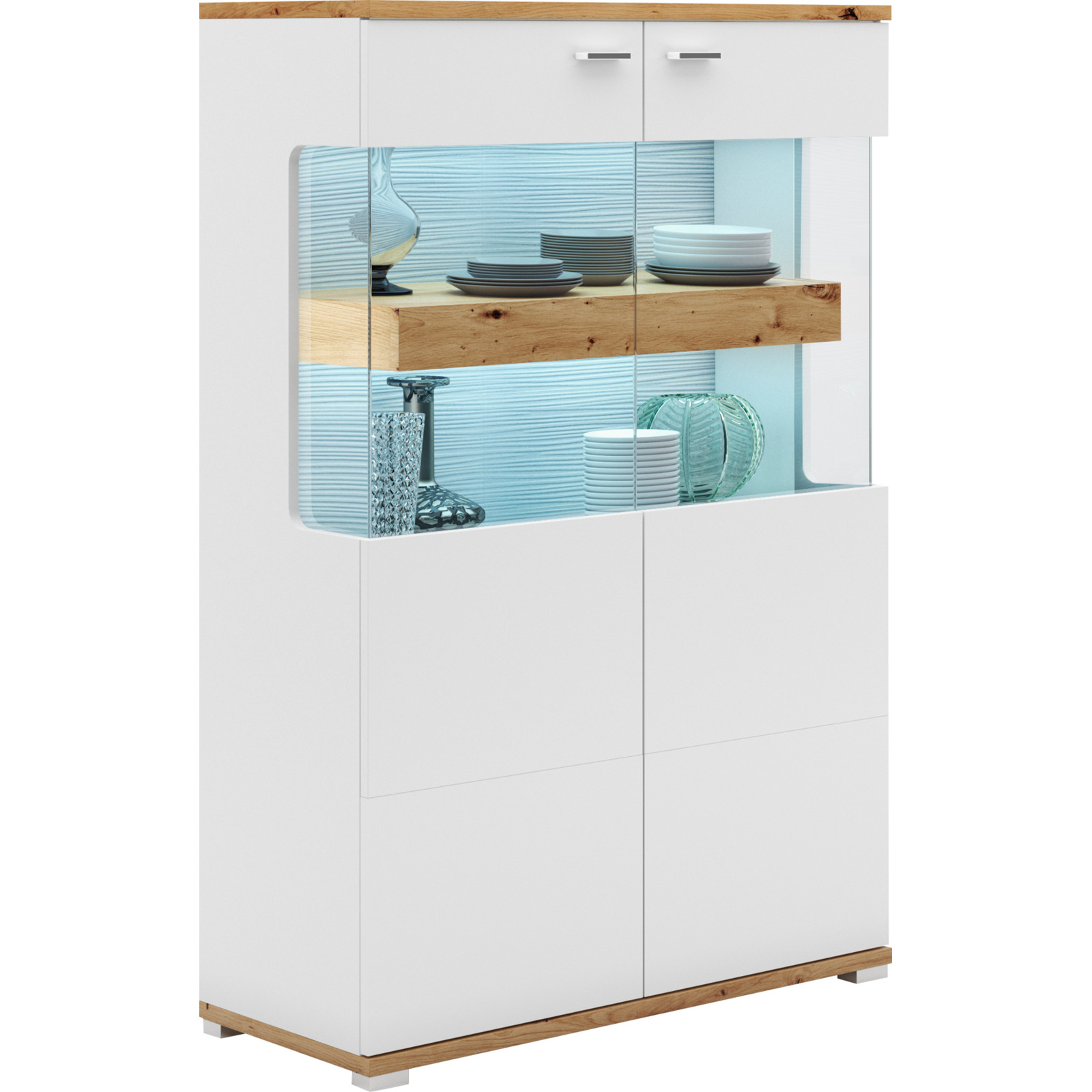 Highboard Corso Melamin weiss Artisan 90 x 135 x 37 cm, inkl. LED