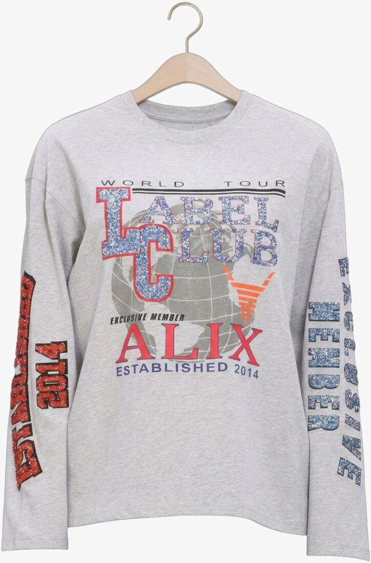 lichtgrijze alix the label top ladies knitted fancy print longsleeve t-shirt