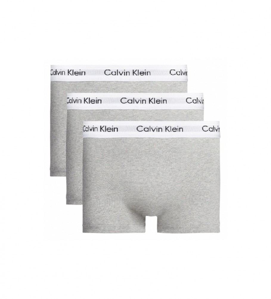 Pacote com 3 Cuecas Boxer Calvin Klein de Cintura Baixa em Algodão Stretch Cinza