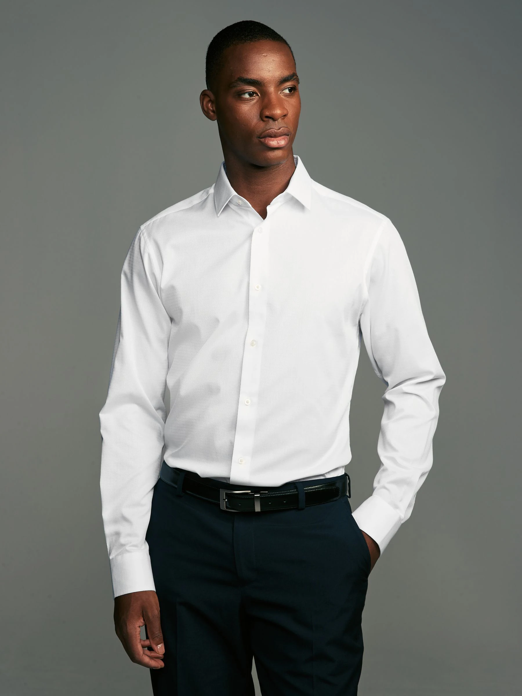 Wit - Easy Care Textured Slim Fit Single Cuff Smart Shirts 2 Pack