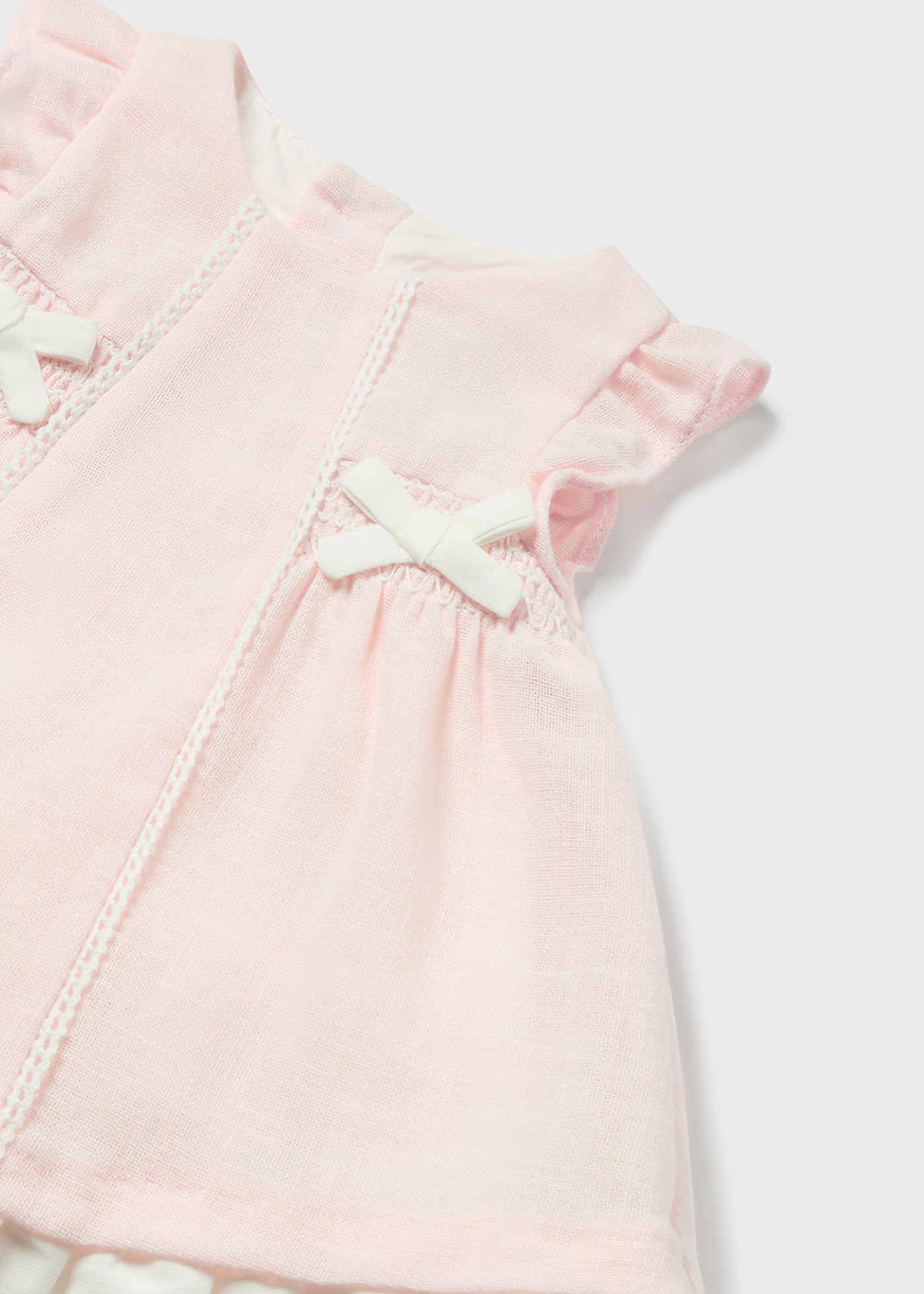 Vestido de malha franzida com capa para fralda para recém-nascido, branco-creme