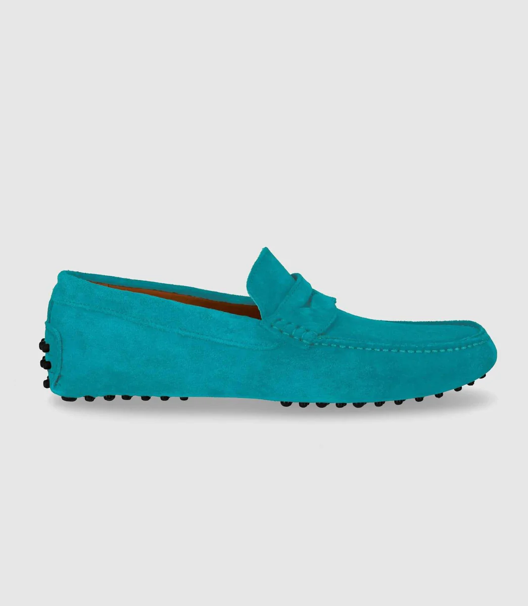 Mocassin en cuir velours bleu ciel 