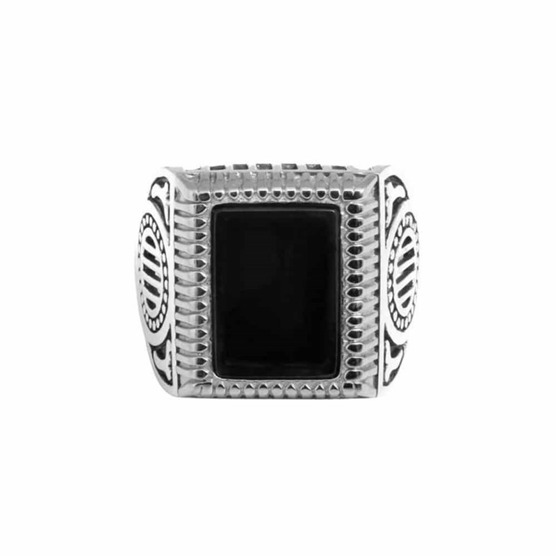 Chevalière Homme Argent Rock Love Agate Noire