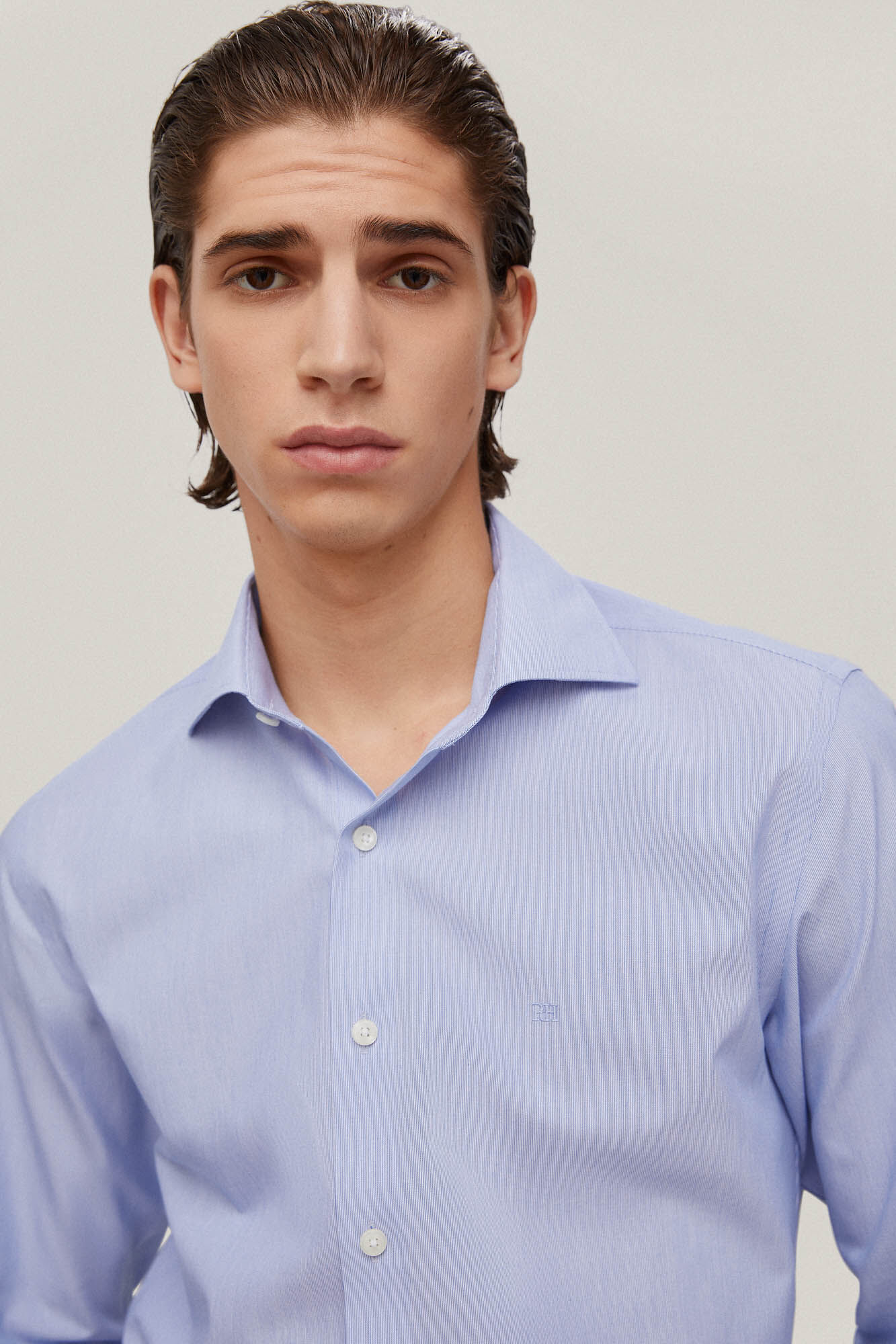 Camisa social listrada com estampa de mil listras, não precisa passar e é antimanchas - Azul