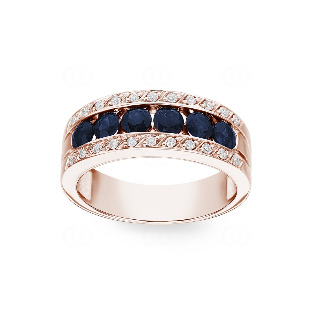 Saphirring 750/18 K Roségold mit Diamanten 0.14 ct H/si