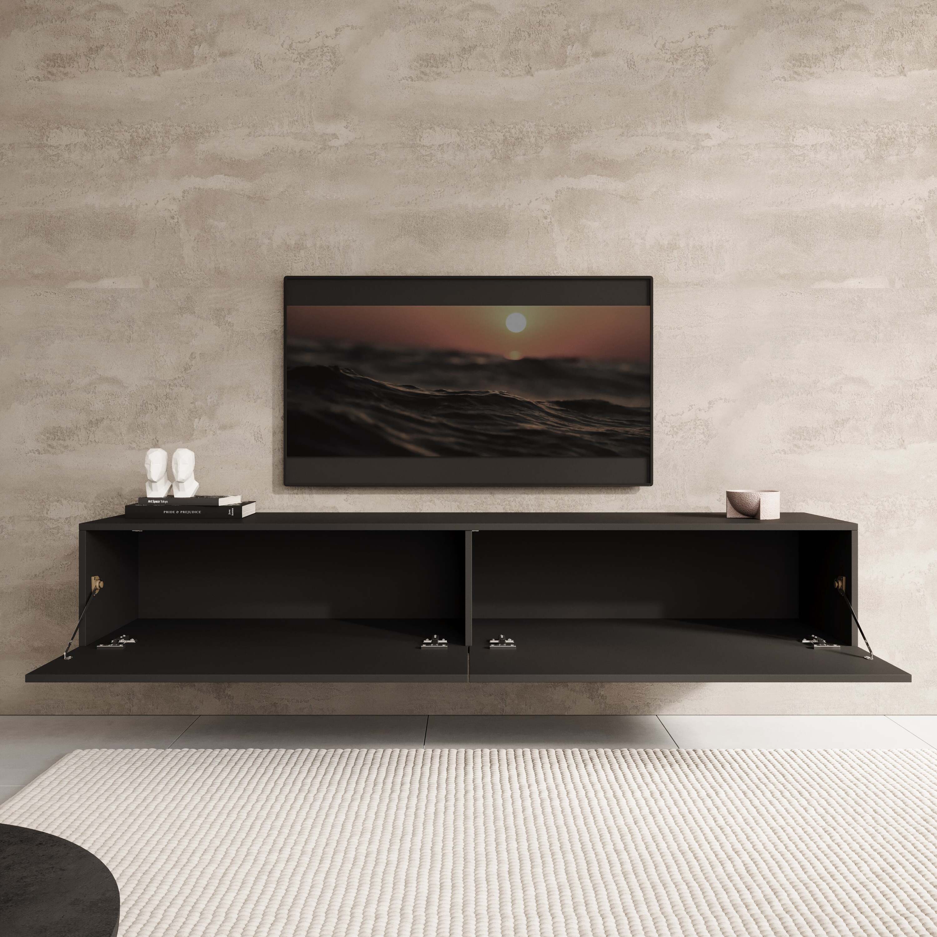 Meubella - TV-Meubel Palm - Mat zwart - 180 cm