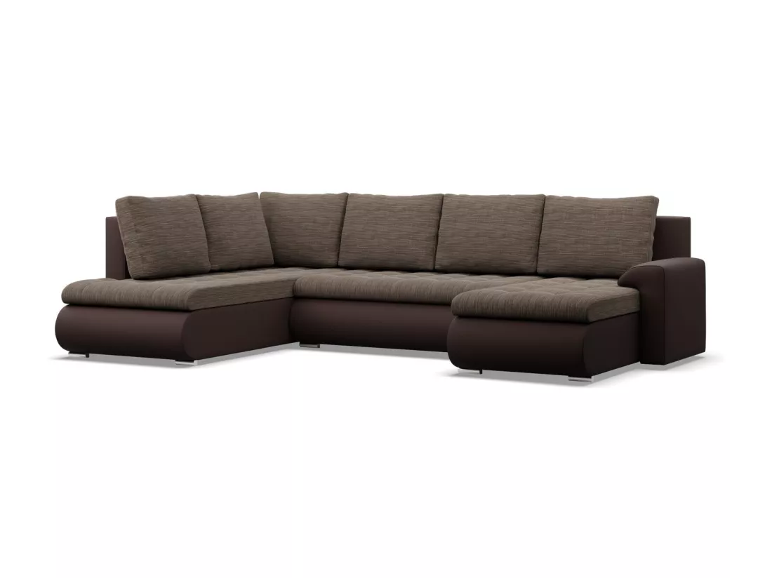 Canapé d'angle en U avec fonction sommeil, Ottoman, Brun + Brun