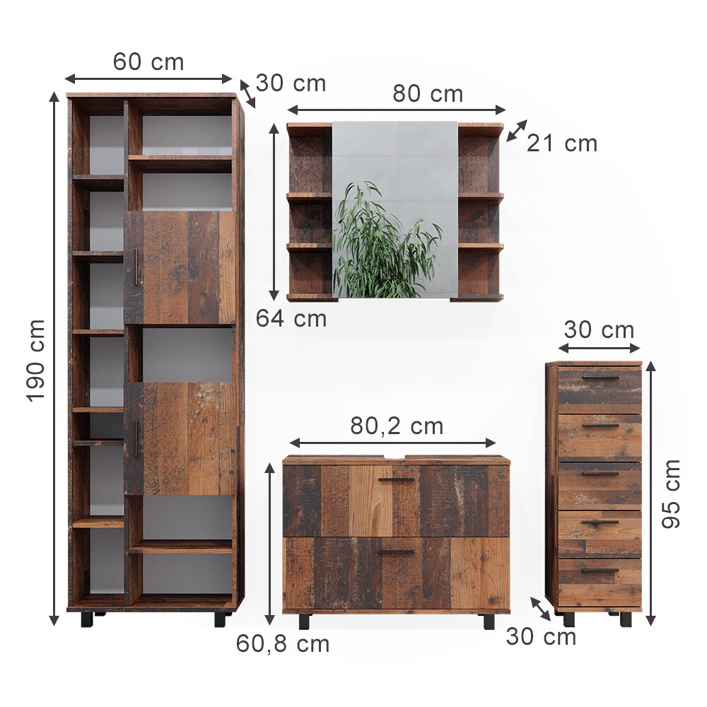 Vicco Badmöbelset Ilias Old Style modern Badezimmerschrank Badschrank Badezimmermöbel Waschtischunterschrank Waschbeckenunterschrank Spiegelschrank Midischrank Hochschrank Schranktür Schrankschublade