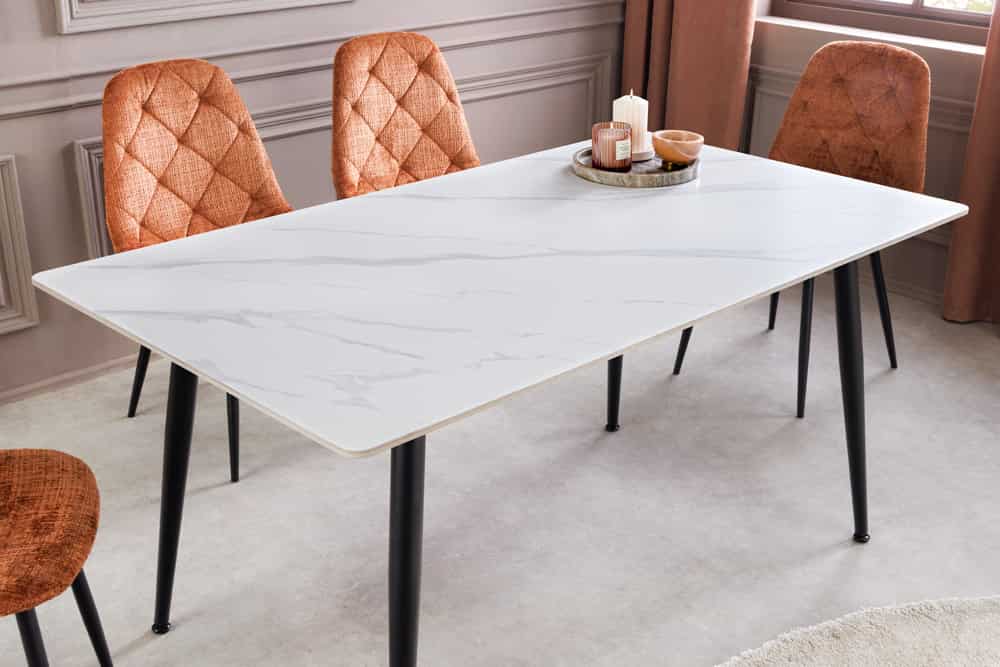 Moderner Esstisch MILANO 120cm weiß Keramik schwarze Metallbeine