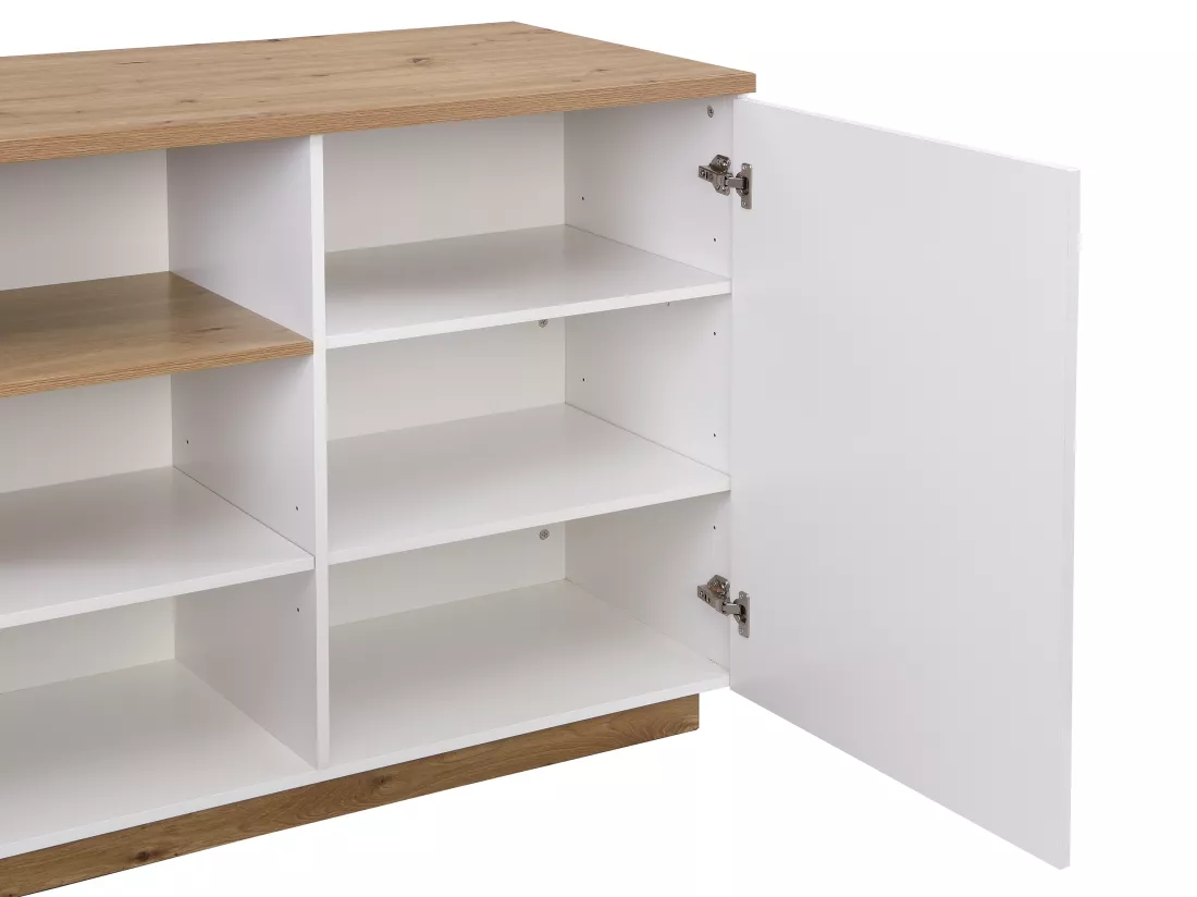 Ilot central de cuisine avec 2 portes et 1 niche en MDF - Naturel et blanc - CORELINA