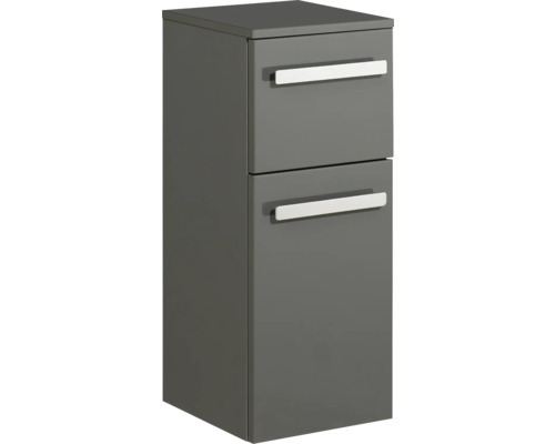 Badkamermeubelset Pelipal serie 4005, afmetingen (B x H x D): 212 x 200 x 49,1 cm, fronten in hoogglans grijs. 5-delige badkamermeubelset bestaande uit een witte glazen wastafel, spiegelkast met ledverlichting, wastafelmeubel, hoge kast, hangkast en