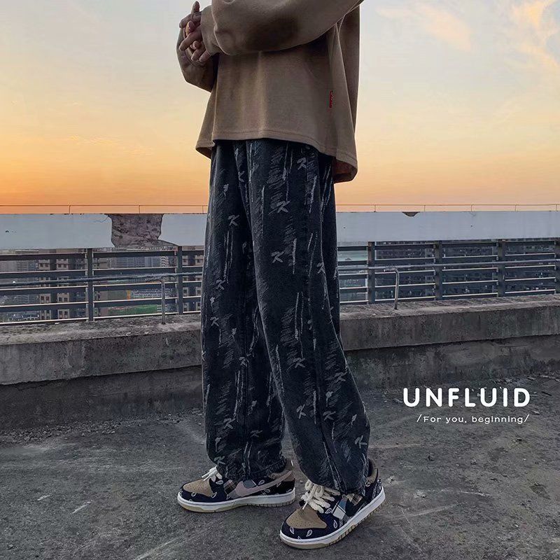 Urtishia - High-waist bedrukte wijde jeans