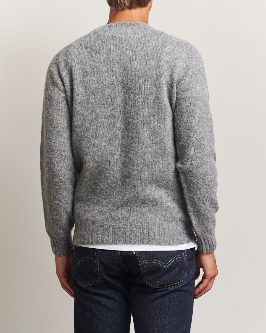 Harley Of Scotland Brushed Supersoft Lambswool Crewneck Mid Grey