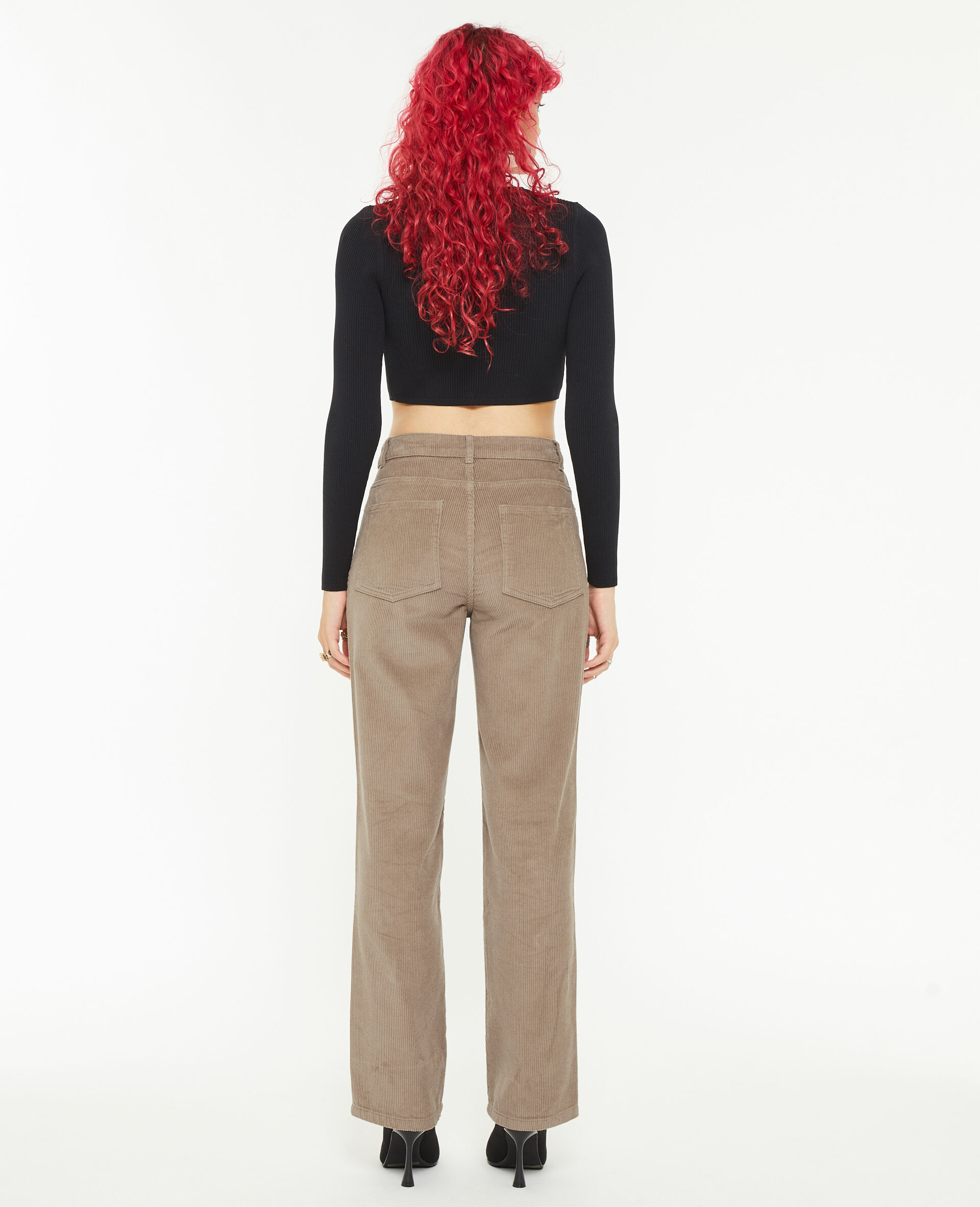 Pantalon droit en velours - Taupe