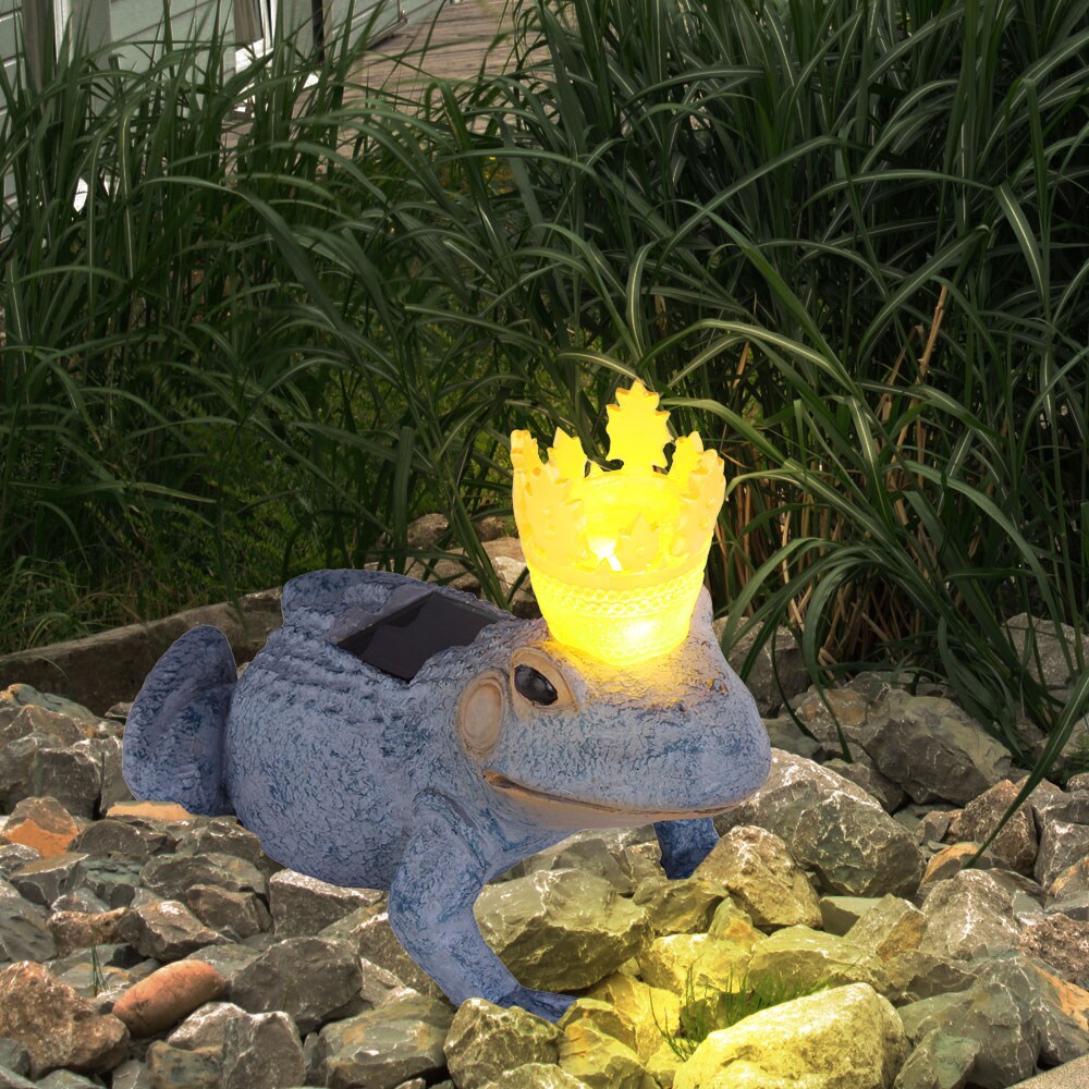 LED Solarleuchte, Froschkönig, grau, gold, Höhe 22 cm