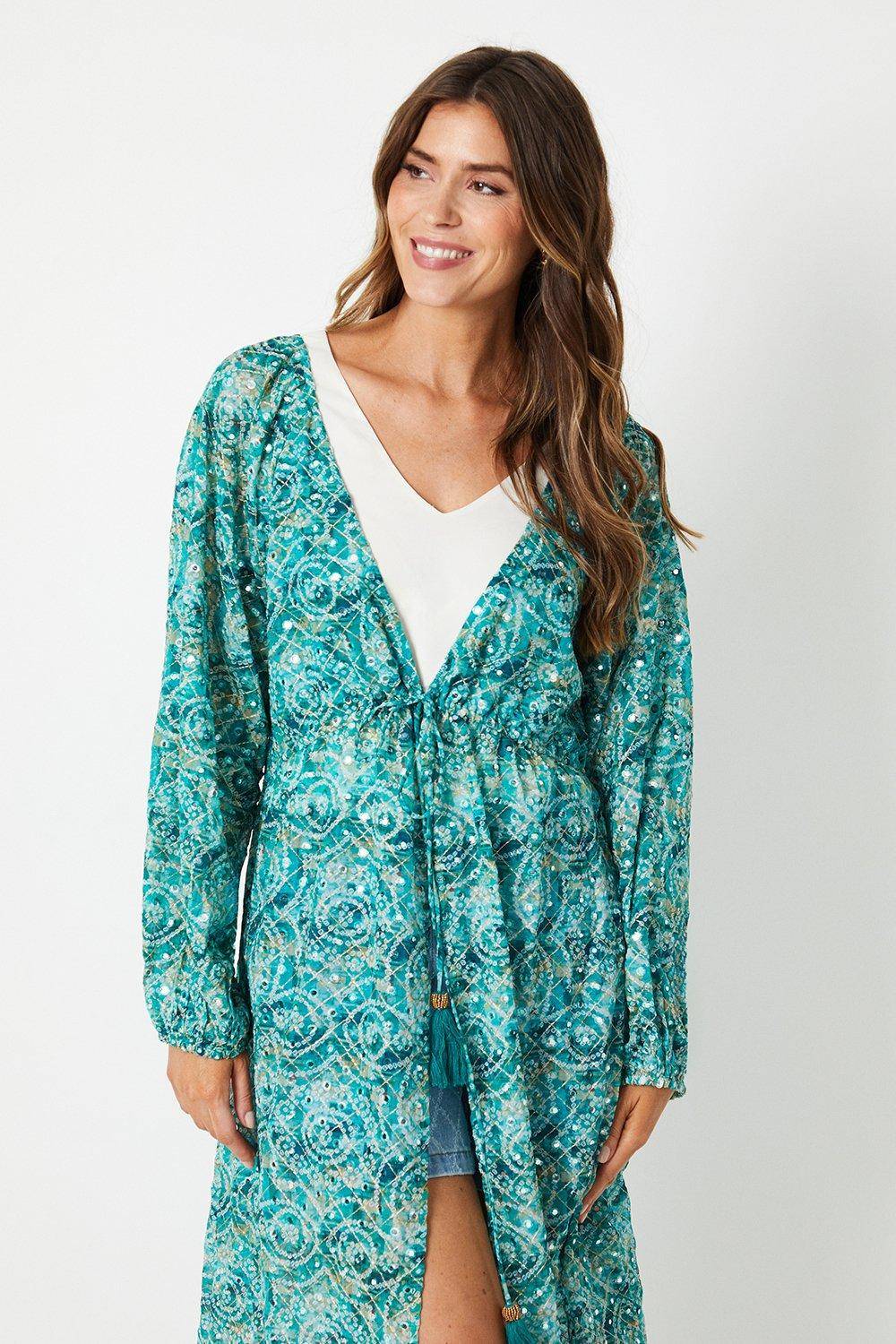 Wallis Kimono Géo Imprimé avec Détails Miroir