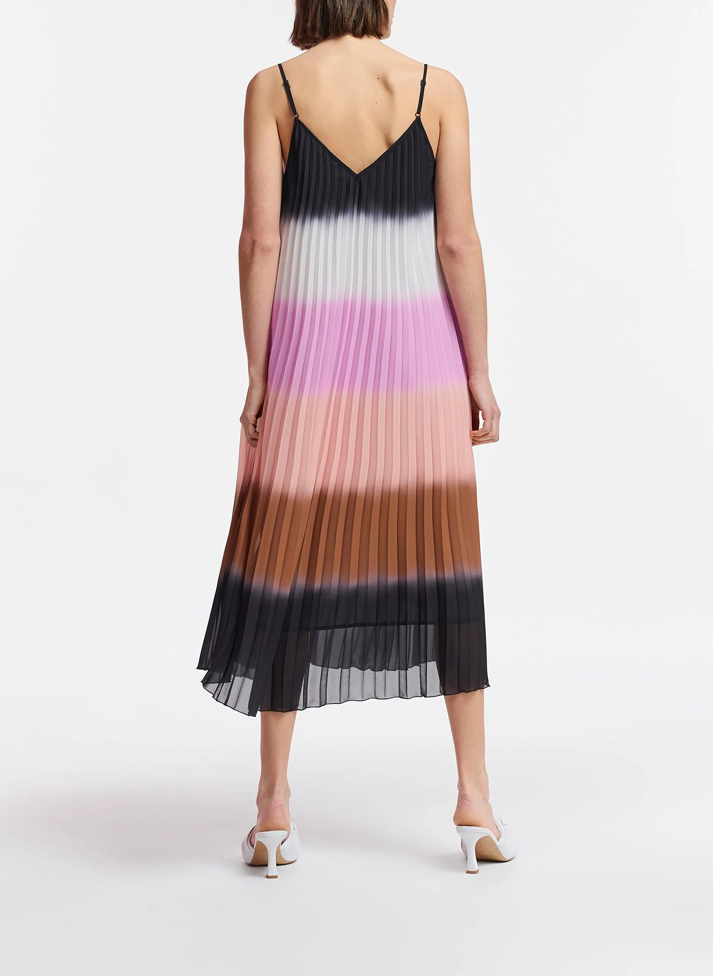 GASKUR - Robe midi col V plissée | Multicolore