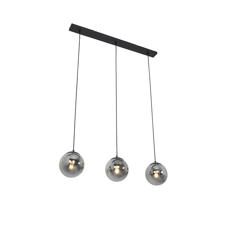 Art deco hanglamp zwart en smoke glas 3-lichts - Pallon