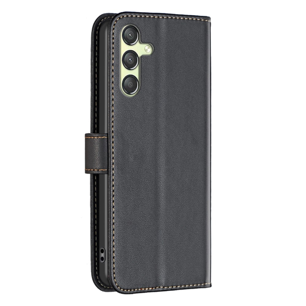 Samsung Galaxy A25 Leder Tasche Flip Cover mit Kartenfächer - Schwarz