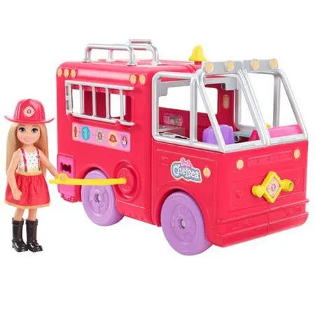 Barbie Chelsea Puppe (blond) mit Feuerwehr Auto, Set inkl. Zubehör