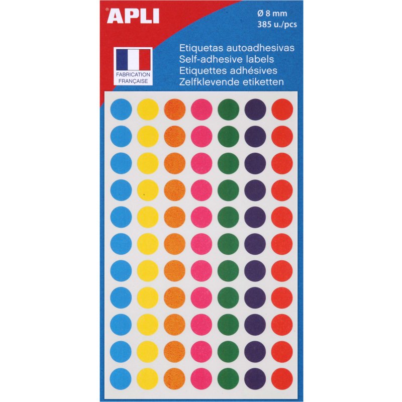 Pastille adhésive Ø 8 mm Agipa 100624 couleurs assorties - Boîte de 385
