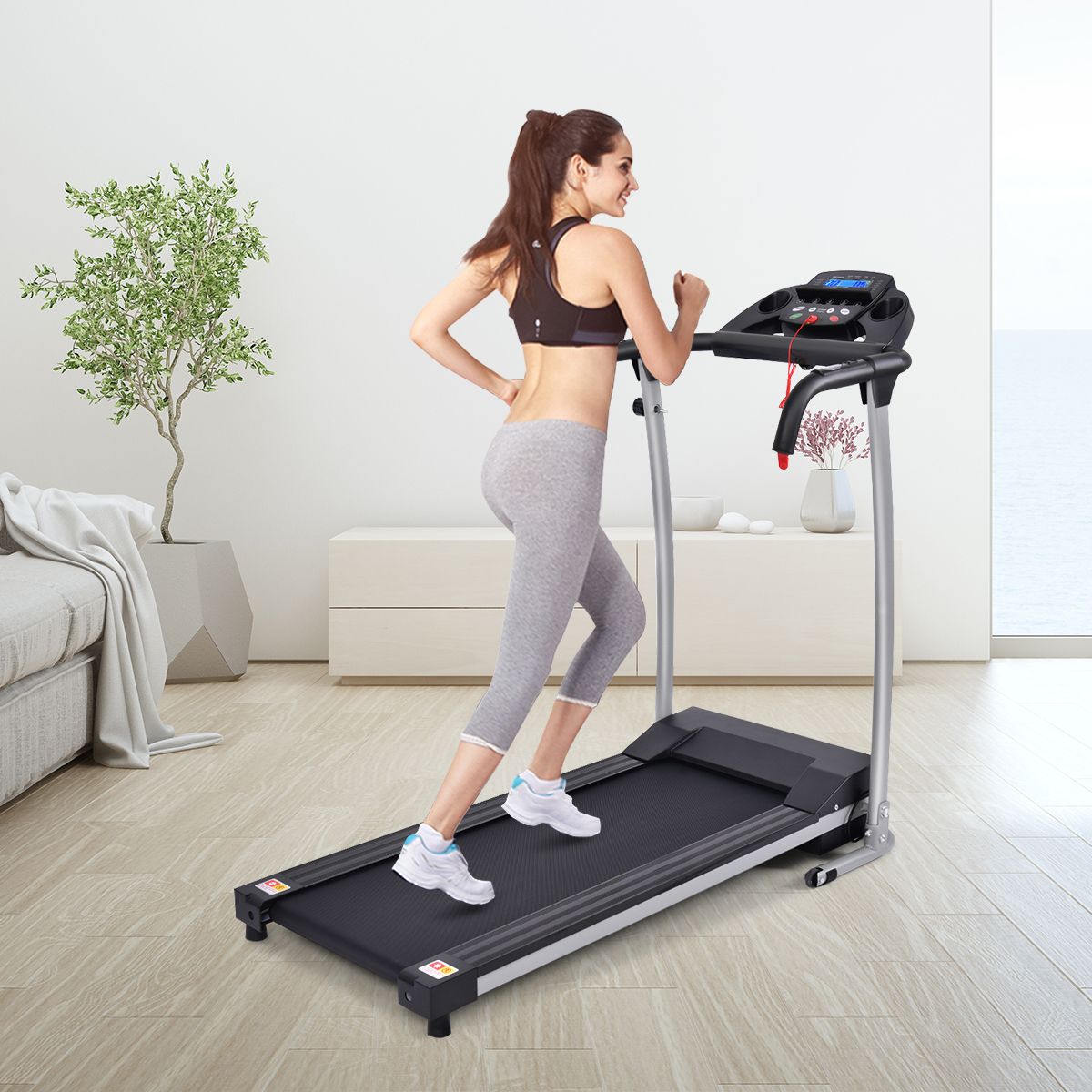 Tapis de Course Électrique Pliable avec Écran et Moniteur de Fréquence Cardiaque avec Vitesse de 1 à 10 km/h et 12 Programmes Noir - Lidl-Manfred