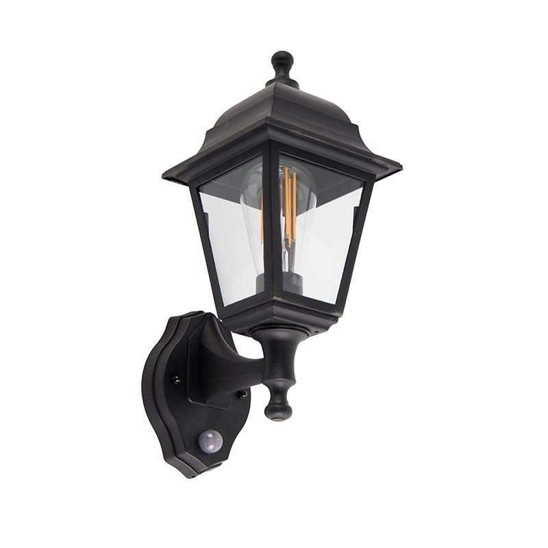 Klassieke buitenwandlamp zwart met bewegingsmelder - Capital