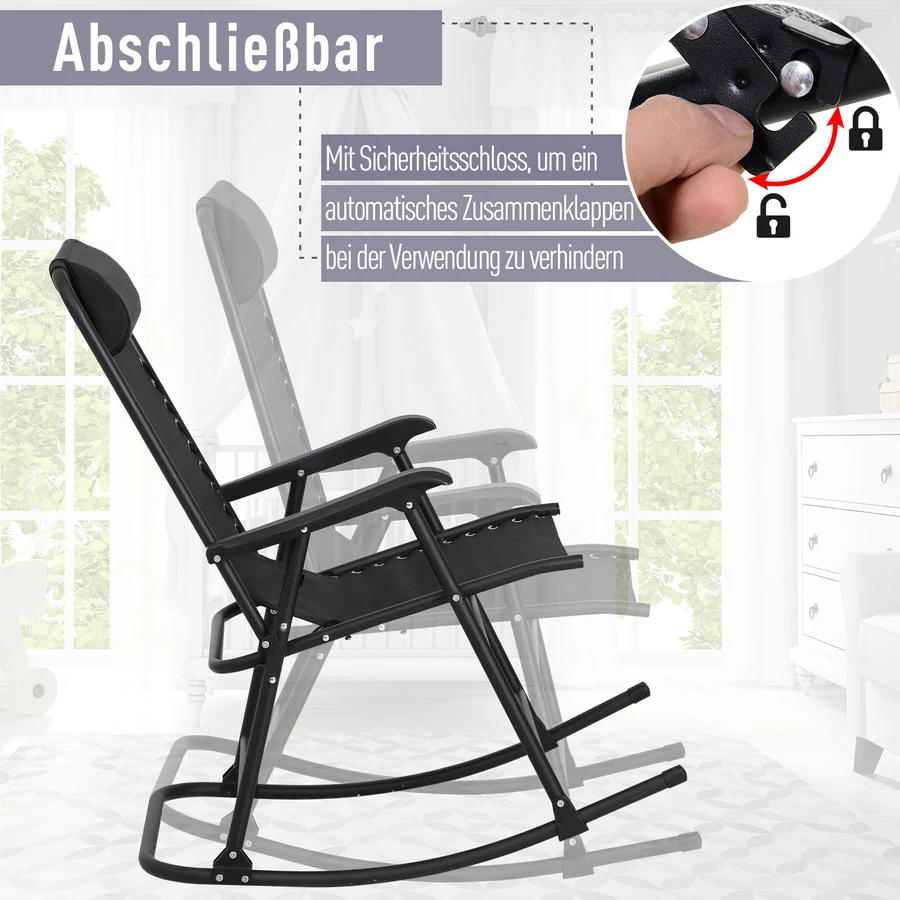 Outsunny Schaukelstuhl mit Kopfkissen schwarz