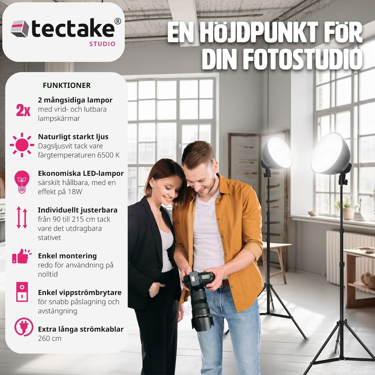 2 proff studiolys for digitalt og analogt fotografi - svart