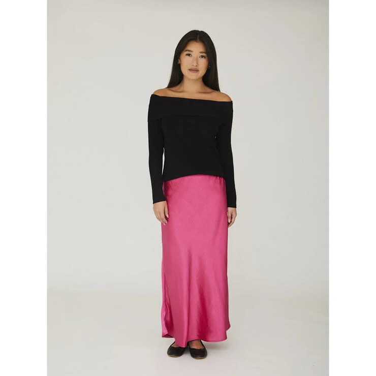 A-VIEW Rib offshoulder blouse Black