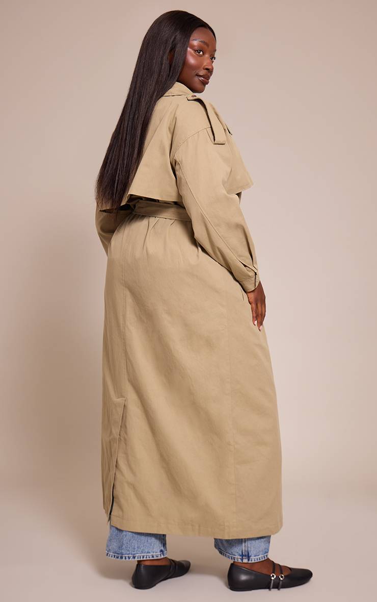 Kaki Clair Trench-coat Grande Taille Avec Détails À Pressions