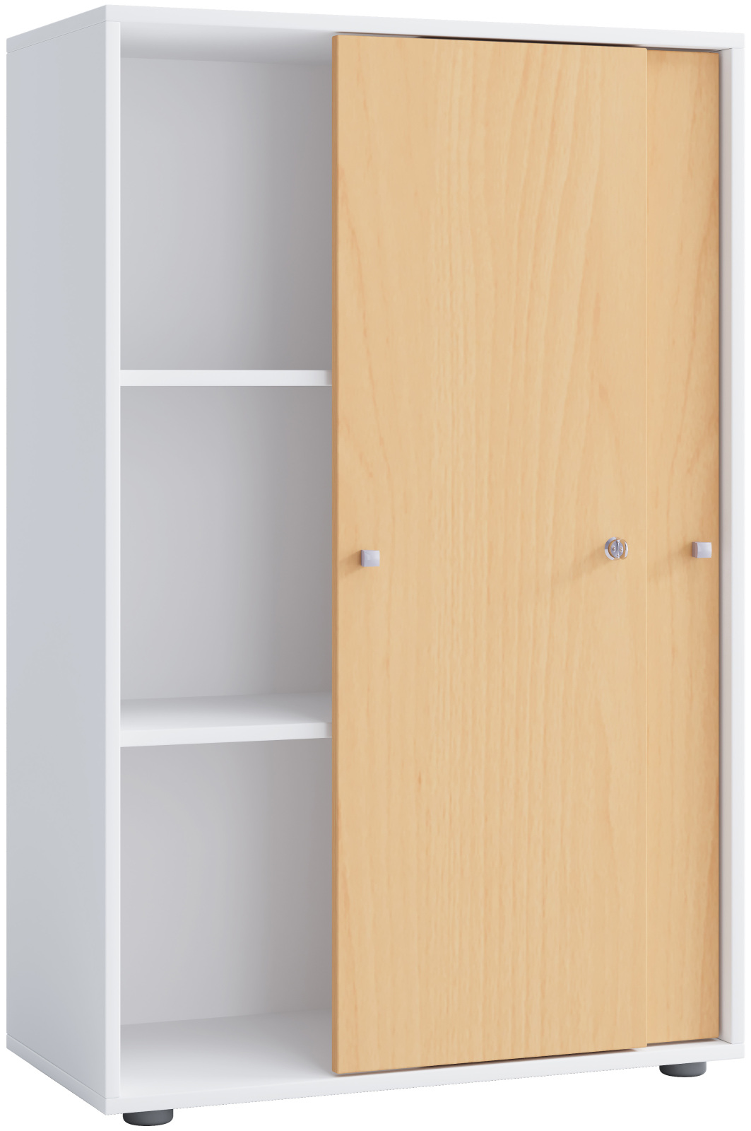 Büroschrank LONA XL - Buche - weiß - mit Schiebetüren - 110 cm hoch