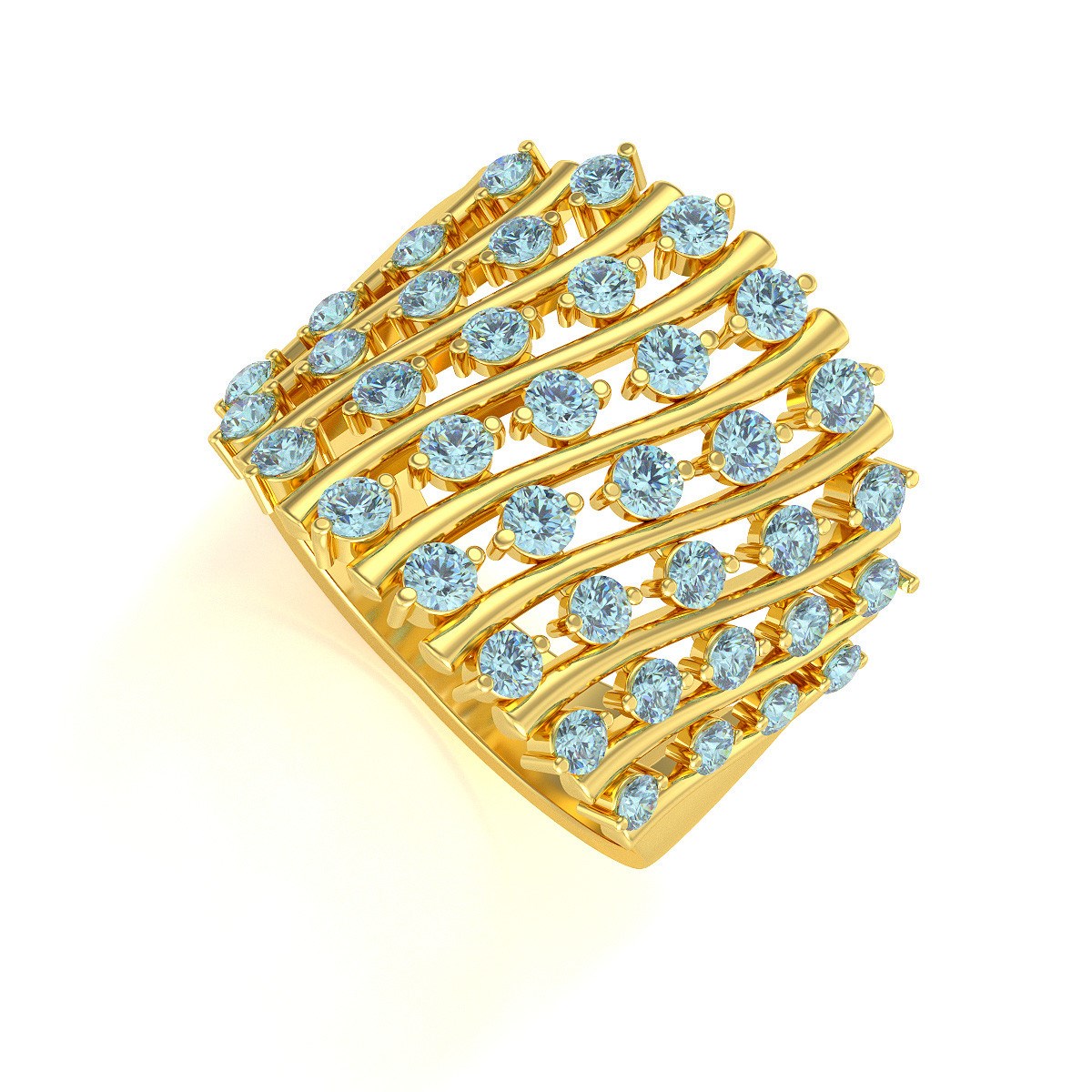 Bague ADEN Or 585 Jaune Aigue-Marine 6.92grs